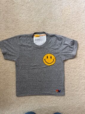 Aviator Nation Kids Gray Tee with Yellow Smiley Pocket Graphic